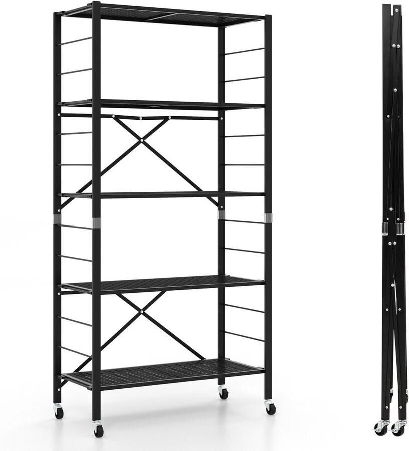 Opvouwbare Opbergplank met Wielen – Verstelbare Zware Plank voor Keuken Woonkamer en Garage Zwart