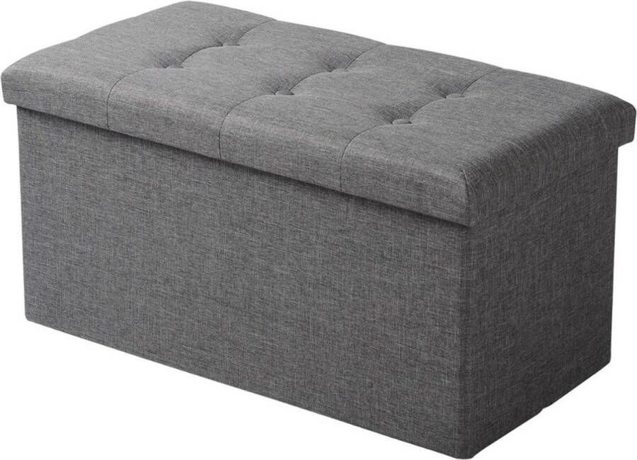 Opvouwbare Opbergpoef met Deksel Stijlvolle Opbergbox Poef met Opbergruimte Linnen Zitkist Grijs 76 x 38 x 38 cm