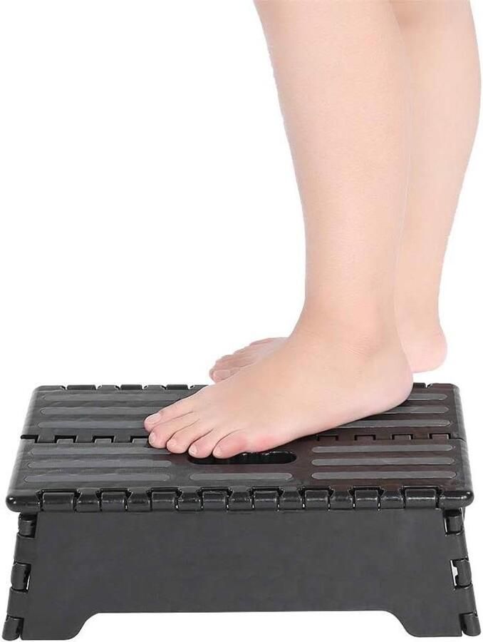 Opvouwbare Opstap Kruk Draagbare Opstap Kruk voor Kinderen en Ouderen Antislip Opstap Kruk met Handvat voor Badkamer Reizen Zwart Duurzaam Kunststof Lichtgewicht Compact