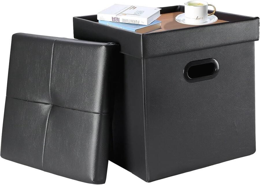 Opvouwbare Ottomaanse Opbergdoos Voetenbank met Opbergruimte Donkergrijs Leer 43x38x38cm