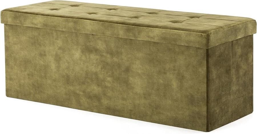 Fluwelen poef opvouwbare Ottomaanse voetenbank met opbergruimte speelgoedkist met deksel opvouwbare voetenbank stoel woonkamer slaapkamer olijfgroen extra groot (110 x 40 x 40 cm)