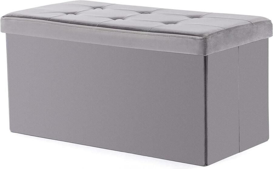 Opvouwbare Ottomaanse voetenbank Fluwelen poef met opbergruimte Grijs Groot formaat