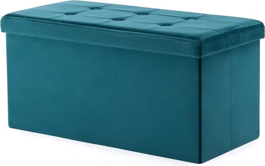 Opvouwbare Ottomaanse Fluwelen poef met opbergruimte speelgoedkist Groenblauwe voetenbank stoel voor woonkamer 82 x 40 x 40 cm