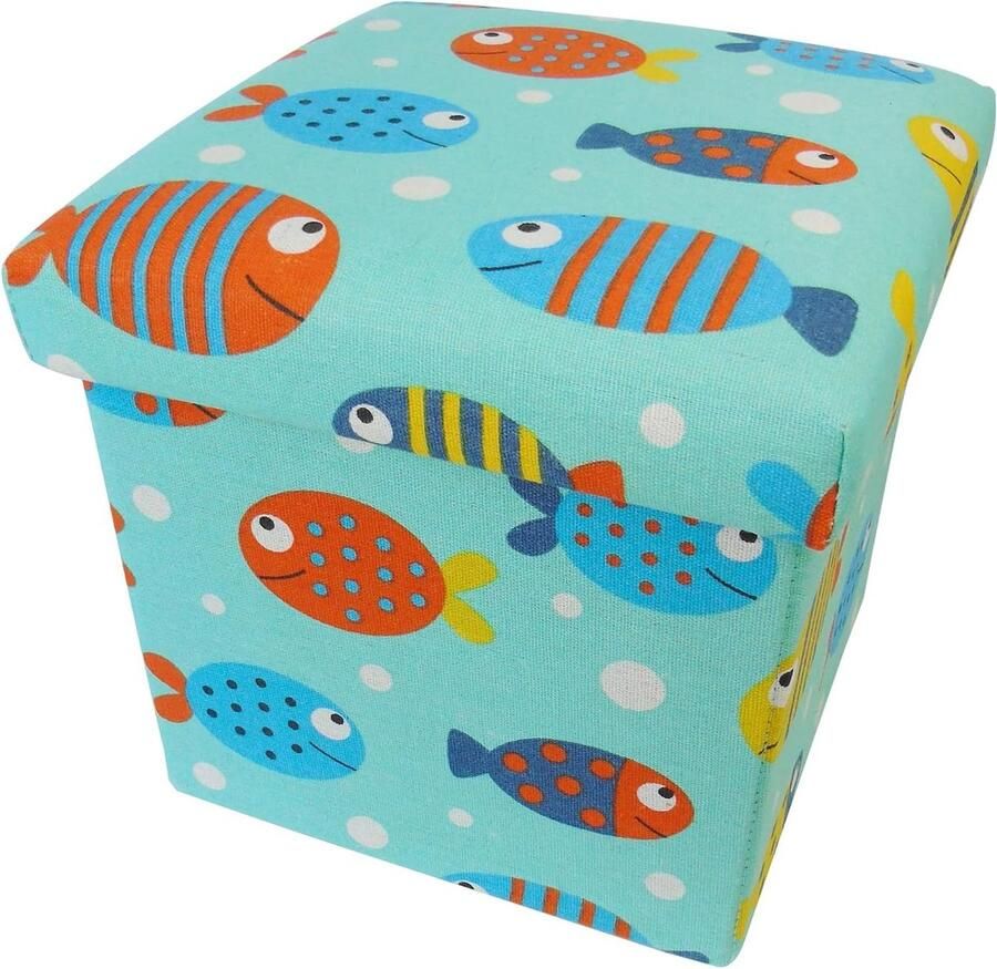 Opvouwbare Ottomaanse voetenbank met opbergruimte schattige cartoonvoet-rust voor kinderen woonkamer en slaapkamer vis thema