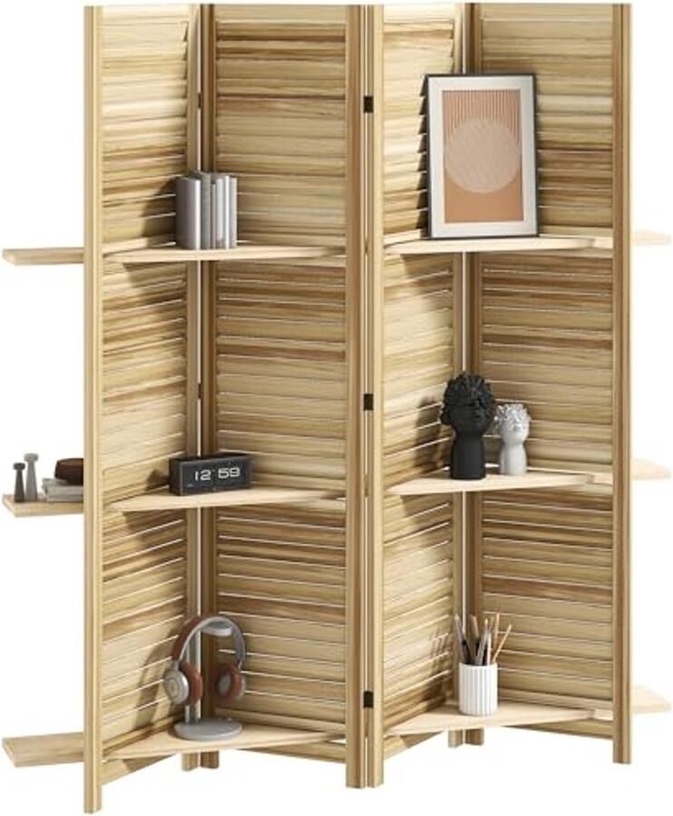 Opvouwbare Paravent 4 Panelen 162 x 170 cm Natuurlijke Houtkleur Ruimteverdeler en Privacyscheiding