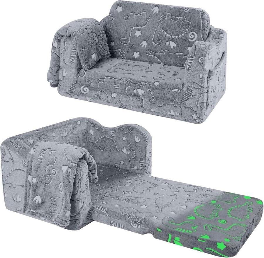 Opvouwbare Peuter Fauteuil Stoel Bank Zachte Pluche Uitklapbare Kinderslaapbank Glow in The Dark Comfortabele Baby Fauteuil Meisjes Jongens Gloeiende Dino