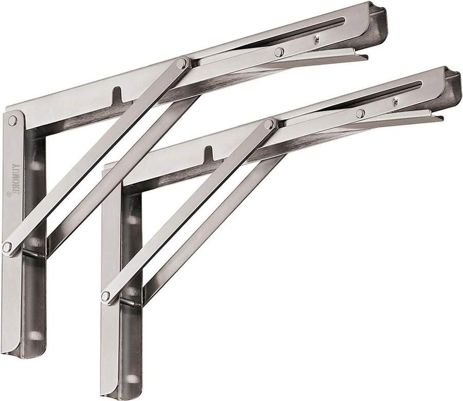 Opvouwbare Plankbeugels 300mm Roestvrijstalen Klapbeugel-Zwaar Belastbaar-Planksteunen-Wandmontage-Vouwbeugel Max 150Kg L-hoek-Inklapbare Plankdragers-Planken 2 stuks