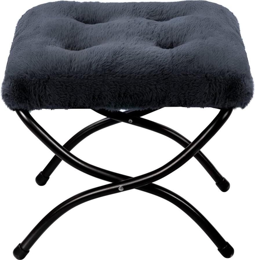 Opvouwbare pluche voetenbank zachte Ottomaanse voetensteun met metalen poten donkergrijs