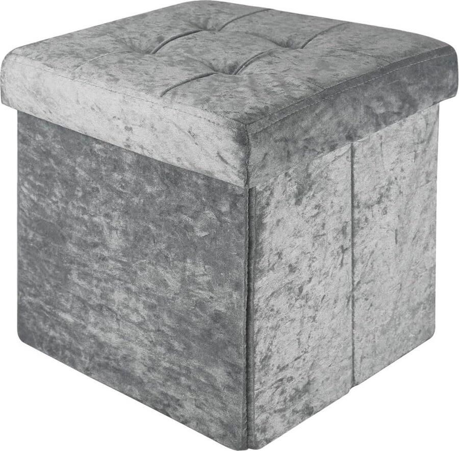 Opvouwbare poef 30x30x30 cm fluweelgrijs Zitkubus deksel opbergruimte Voetensteun opbergdoos kist
