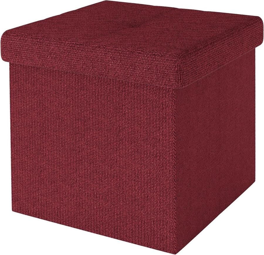 Opvouwbare poef 30x30x30 cm GRANET ROOD Zitkubus opbergruimte stof holtes Voetensteun opbergdoos kist Multifunctionele poef met hoes