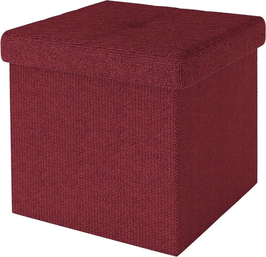 Opvouwbare poef 38x38x38 cm GRANET ROOD Zitkubus met opbergruimte Hoes van stof Voetensteun Opbergdoos Kist