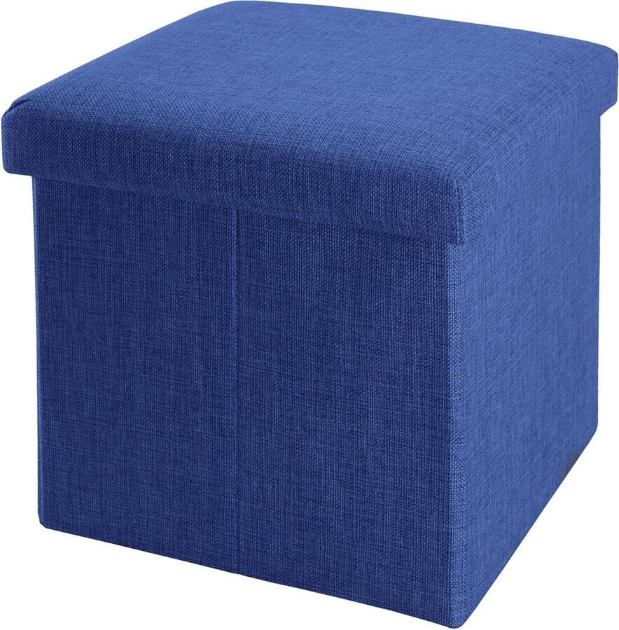Opvouwbare poef 38x38x38 cm zee blauw zitkubus opbergruimte stof linnenlook voetensteun opbergdoos