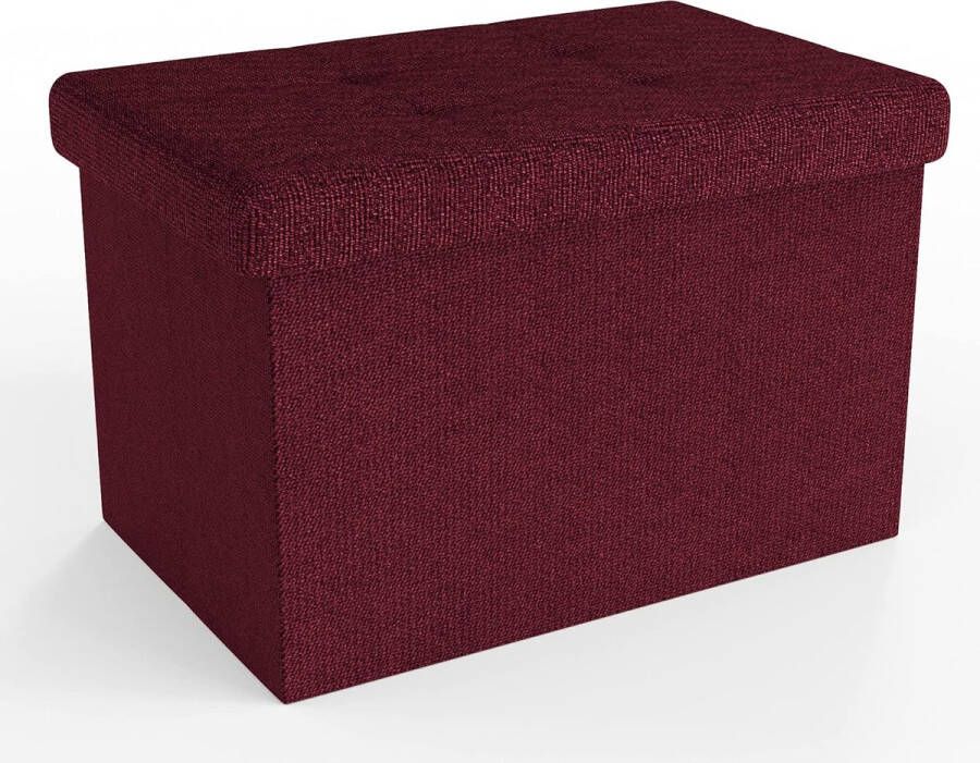 Opvouwbare poef 49x30x30 cm in KERSEN ROOD Zitkubus met opbergruimte en hoes van stof met holtes Zitkubus voetensteun opbergdoos kist poef