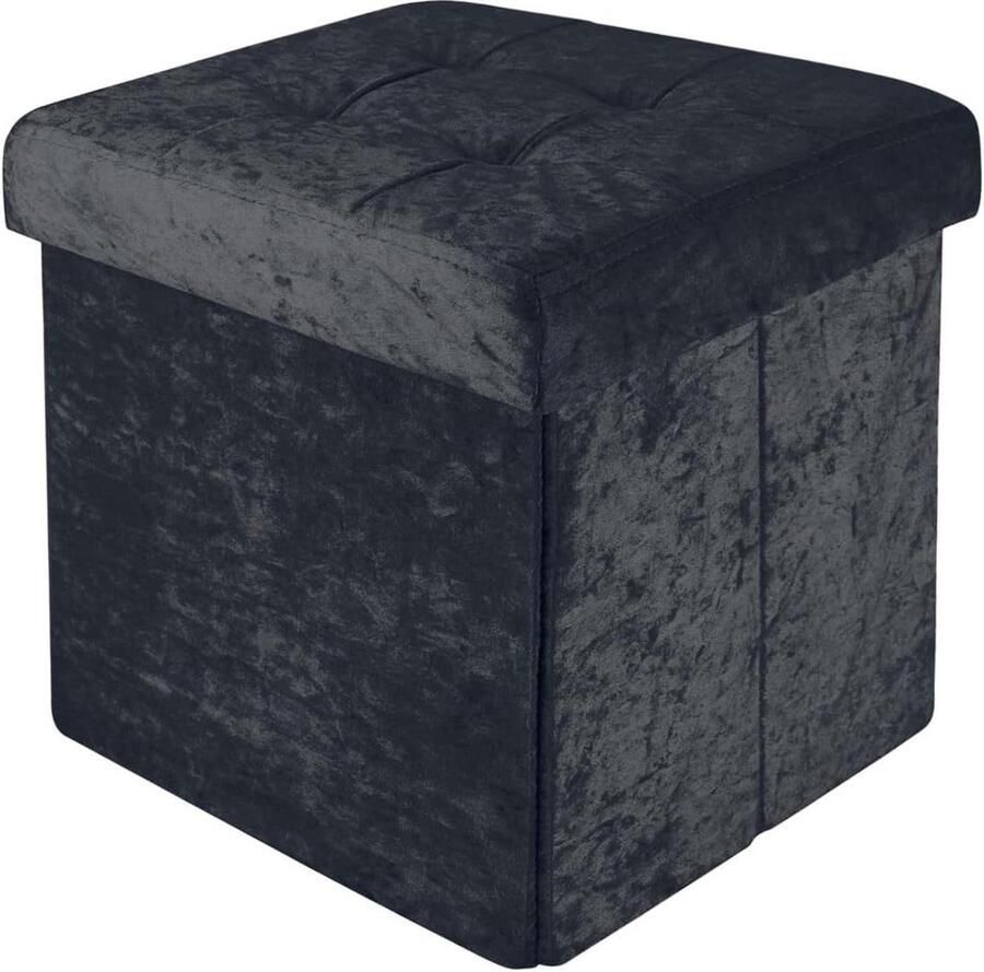 Opvouwbare poef 30x30x30 cm fluweelzwart Zitkubus deksel opbergruimte holtes Voetensteun opvouwbare opbergdoos Zitkubus poef