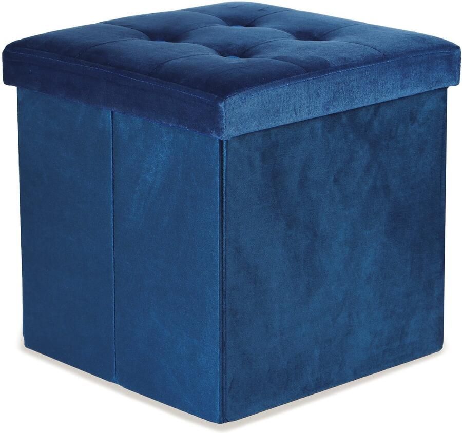 Opvouwbare Poef L met Knopen 38x38x38 cm Velvet Blauw Opbergbank Opbergbox Stijlvol en Praktisch