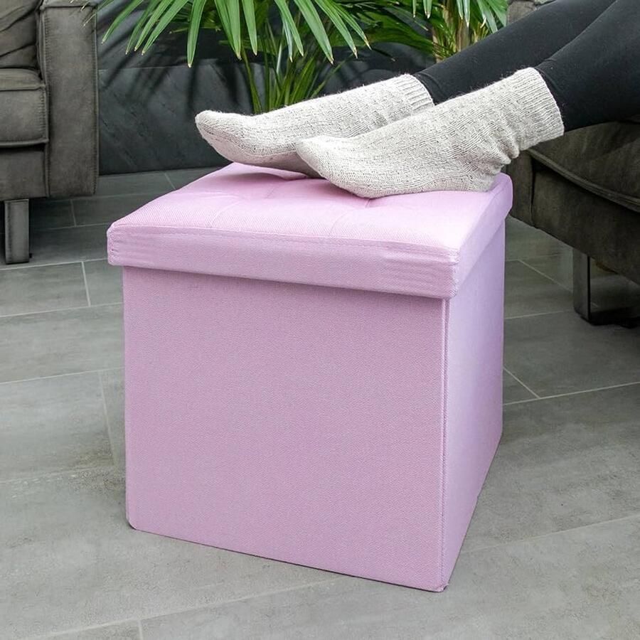 Opvouwbare poef LOTUS ROZE Zitkubus met opbergruimte 1 stuk 38x38x38 cm
