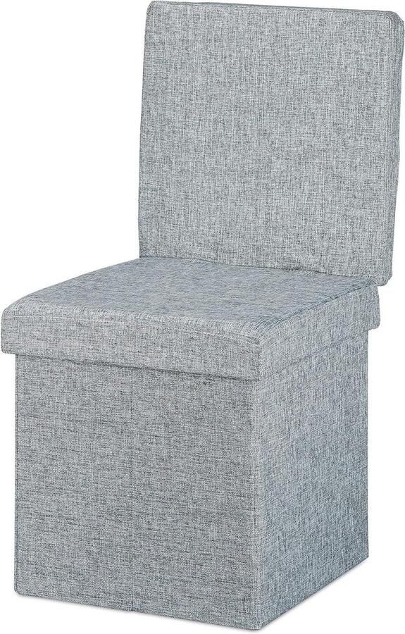 Opvouwbare poef met opbergruimte en leuning Grijs HBD 73 x 38 x 38 cm Stabiele linnen hocker