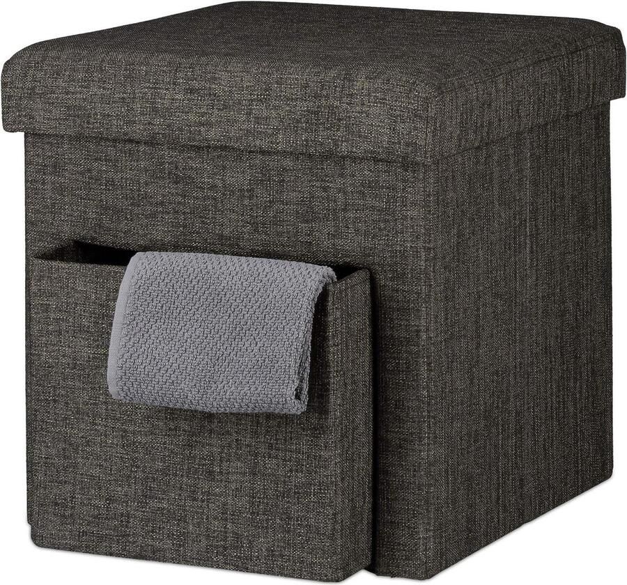 Opvouwbare poef met opbergruimte en afneembaar deksel bruin 38 x 38 x 38 cm Kruk met opbergruimte