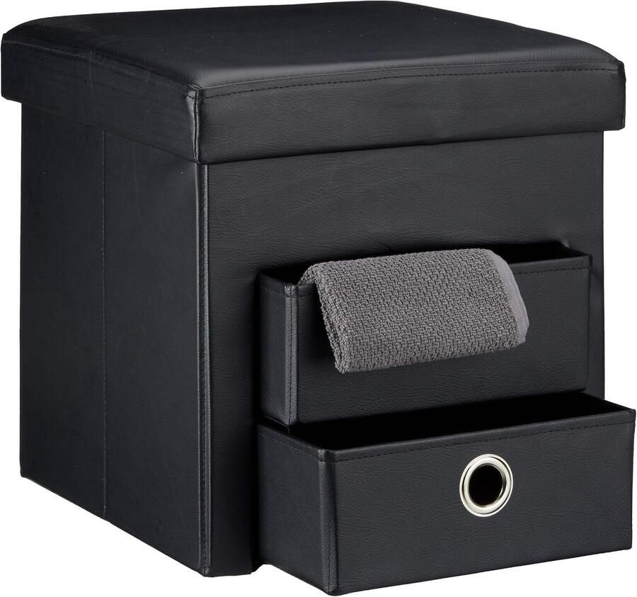Opvouwbare poef met opbergruimte en lades Kunstleer zwart 38x38x38 cm