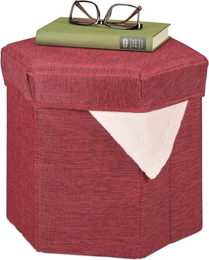 Opvouwbare poef met opbergruimte en zacht gepolsterd Woonkamerstof 31 x 36 x 32 cm Donkerrood