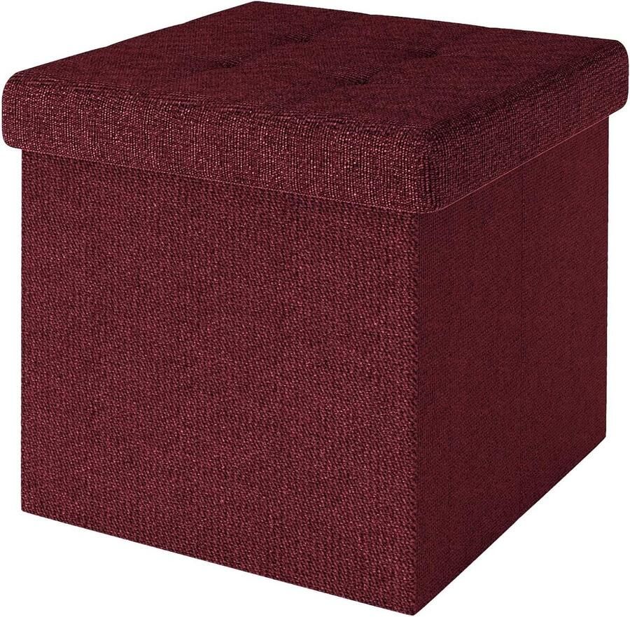 Opvouwbare poef met opbergruimte in KERSEN ROOD 30x30x30 cm Stoffen hoes en holtes Voetensteun kist poef