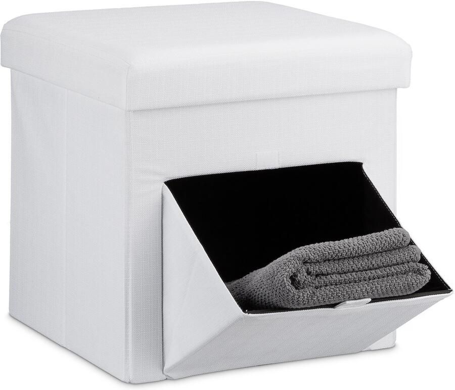 Relaxdays opvouwbare poef met opbergruimte klep stof voetenbank deksel modern 38x38x38 cm zwart - Foto 2