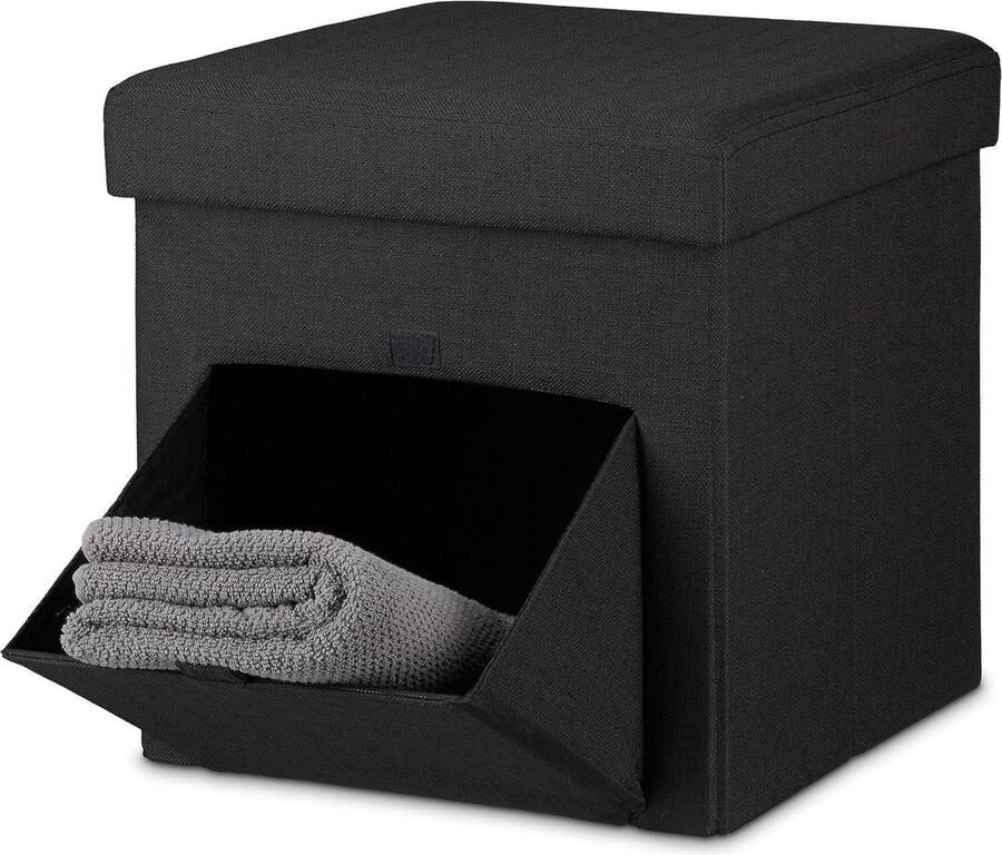Opvouwbare poef met opbergruimte stof klep voetenbank hocker modern HBD 38 x 38 x 38 cm zwart interieur design
