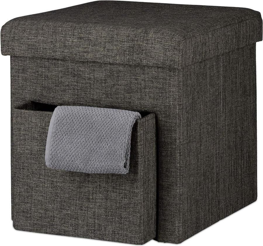 Opvouwbare poef met opbergruimte stof lade vak afneembaar deksel hocker 38 x 38 x 38 cm bruin