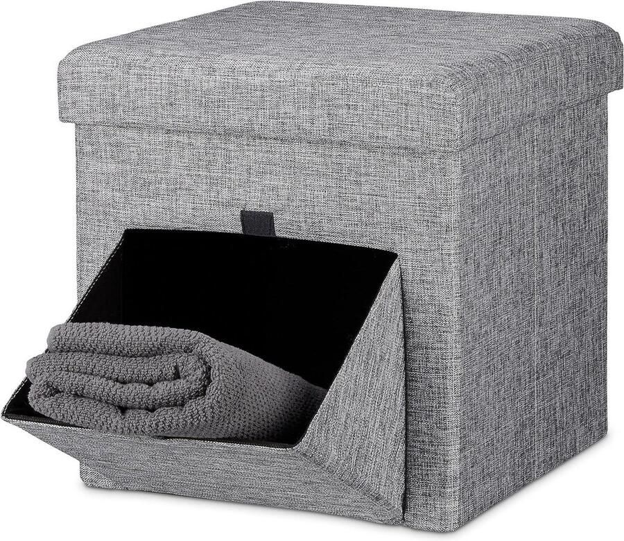 Opvouwbare poef met opbergruimte stof voetenbank deksel hocker modern grijs 38 x 38 cm