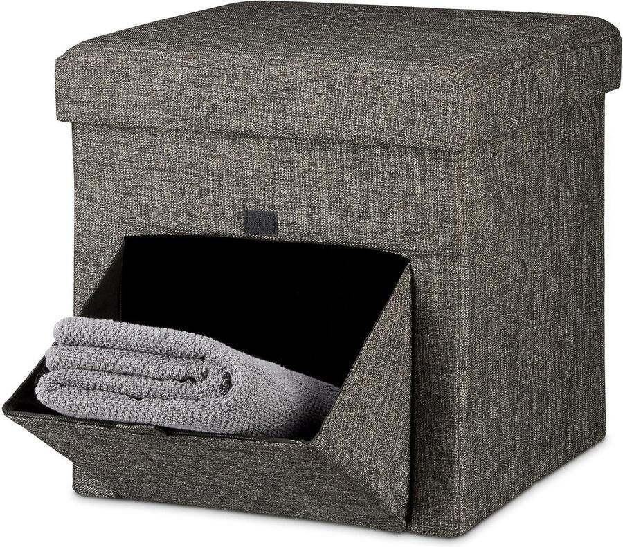 Opvouwbare poef met opbergruimte stof voetenbank moderne HBD 38 x 38 x 38 cm bruin
