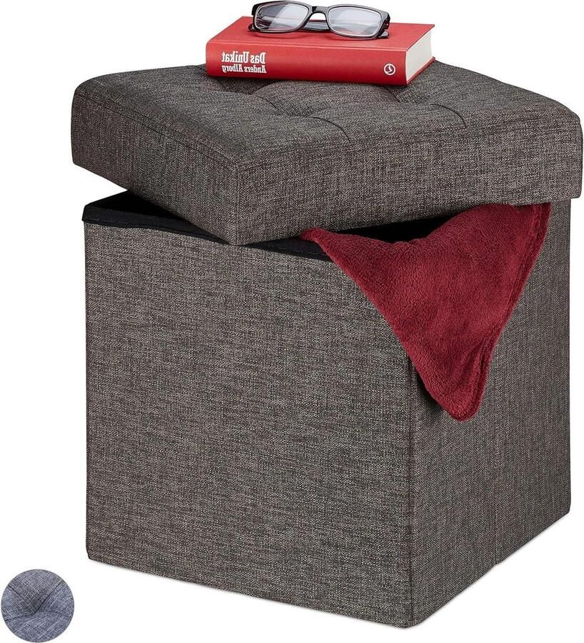 Opvouwbare zachte opbergpoef van stof HBD 41 x 38 x 38 cm bruin