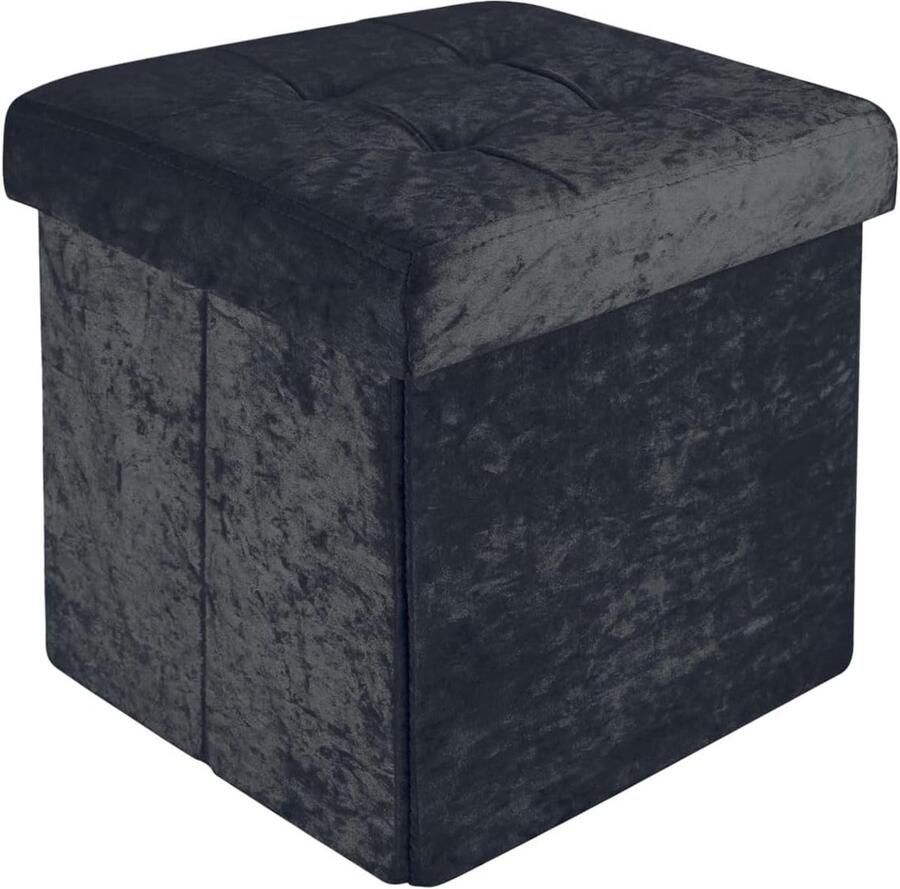 Opvouwbare poef met opbergruimte veelzijdig en praktisch 1 stuk fluweelzwart 30x30x30 cm