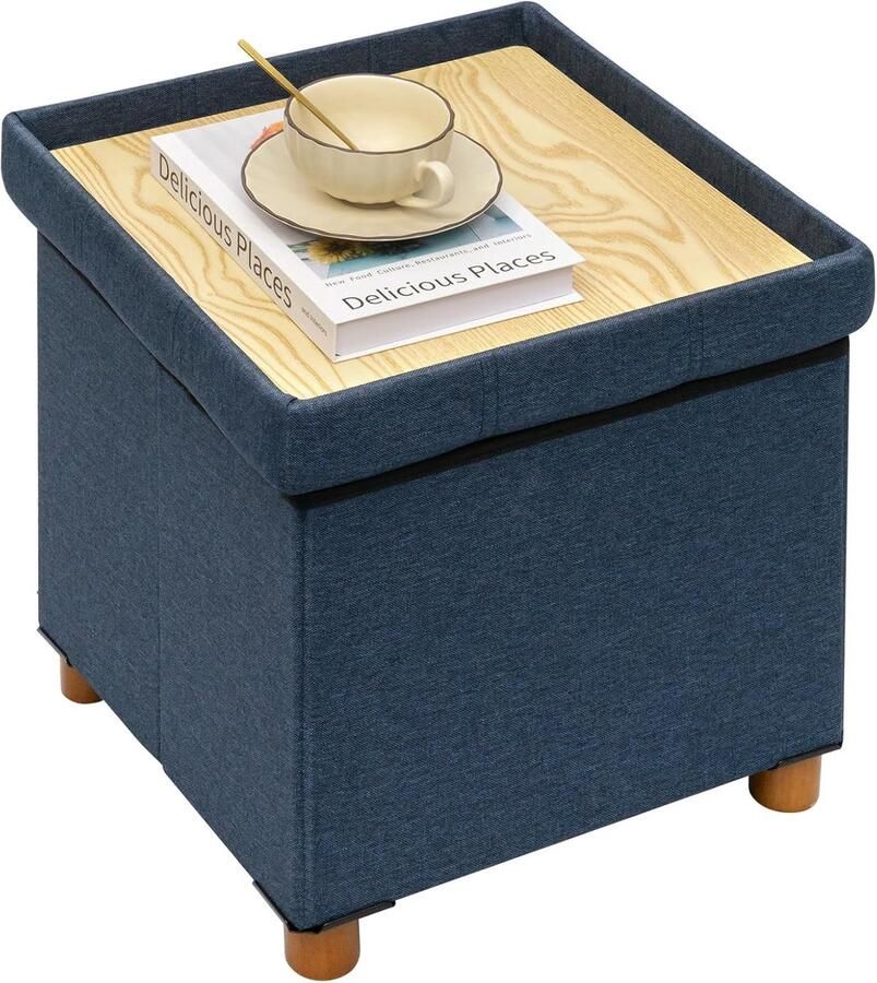 Opvouwbare Poef met Opbergruimte – Vierkante Voetenbank voor Entree Woonkamer en Slaapkamer Blauw 38 x 38 x 38 cm
