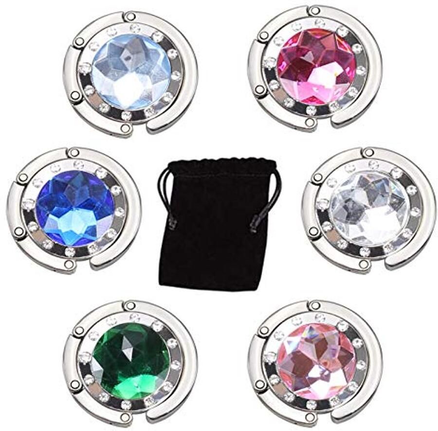 Opvouwbare Portemonnee Haak 6 Stuks Handtas Hanger Met Kristallen Diamanten Draagbare Tafel Tas Houders Voor Vrouwen