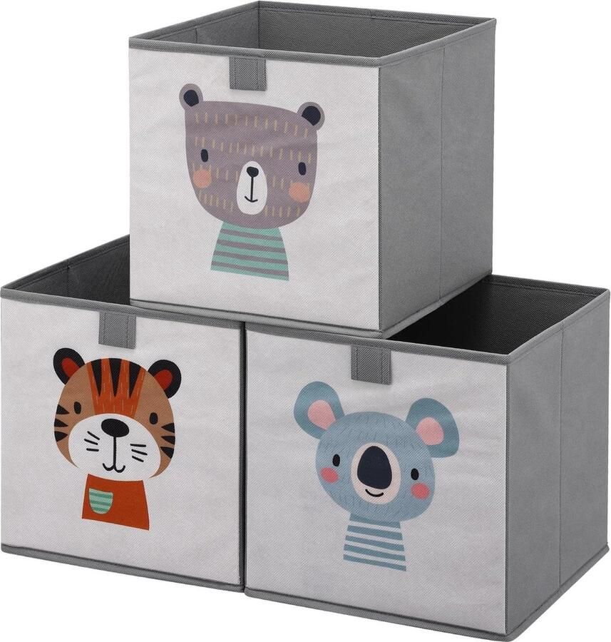 Opvouwbare speelgoed organizer voor vakkenkast Set van 3 opbergmanden voor kinderen Afmetingen 28 x 28 x 28 cm met dierenmotief
