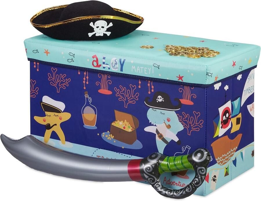 Opvouwbare speelgoedkist met opbergruimte voor kinderen 50 L hocker met tekeningen