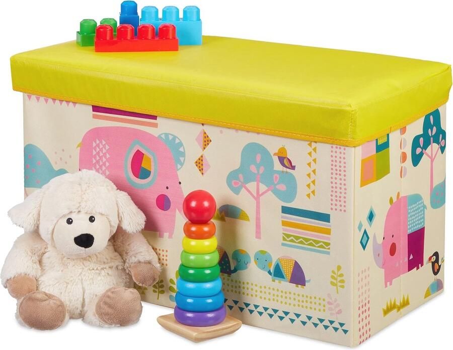 Opvouwbare Speelgoedkist voor Kinderen 50 Liter Hocker met Dierenmotief Ruimtebesparend en Multifunctioneel