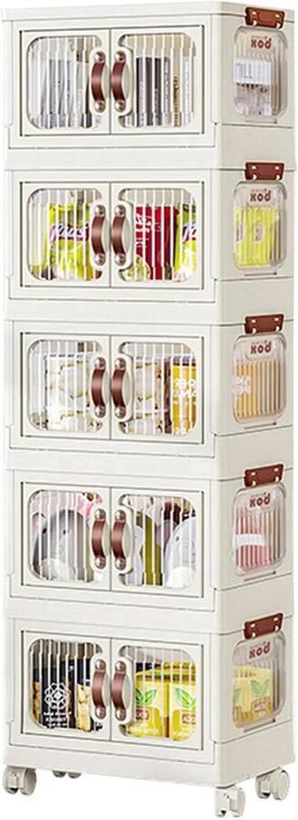 Opvouwbare stapelbare kunststof opbergdozen opbergdoos met deksel en wielen voor kantoor keuken en woonkamer 5 lagen 30 liter