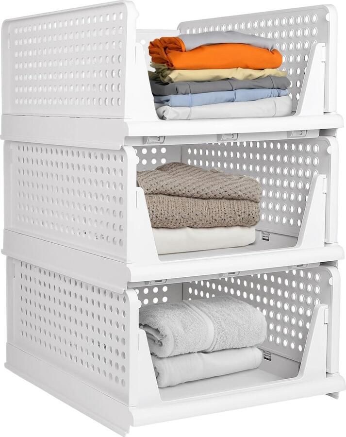 Opvouwbare Stapelbare Opbergdoos Plastic Kledingkast Organizer Rek voor Slaapkamer Badkamer