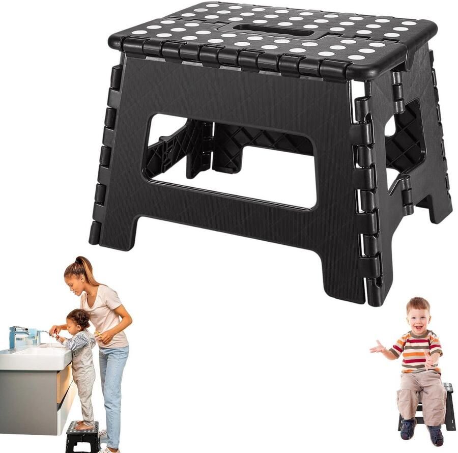 Opvouwbare stoel draagbare badkamerbank opvouwbare kruk met handvat kinderstoel kan thuis buiten en binnen worden gebruikt (21*17*18cm zwart)