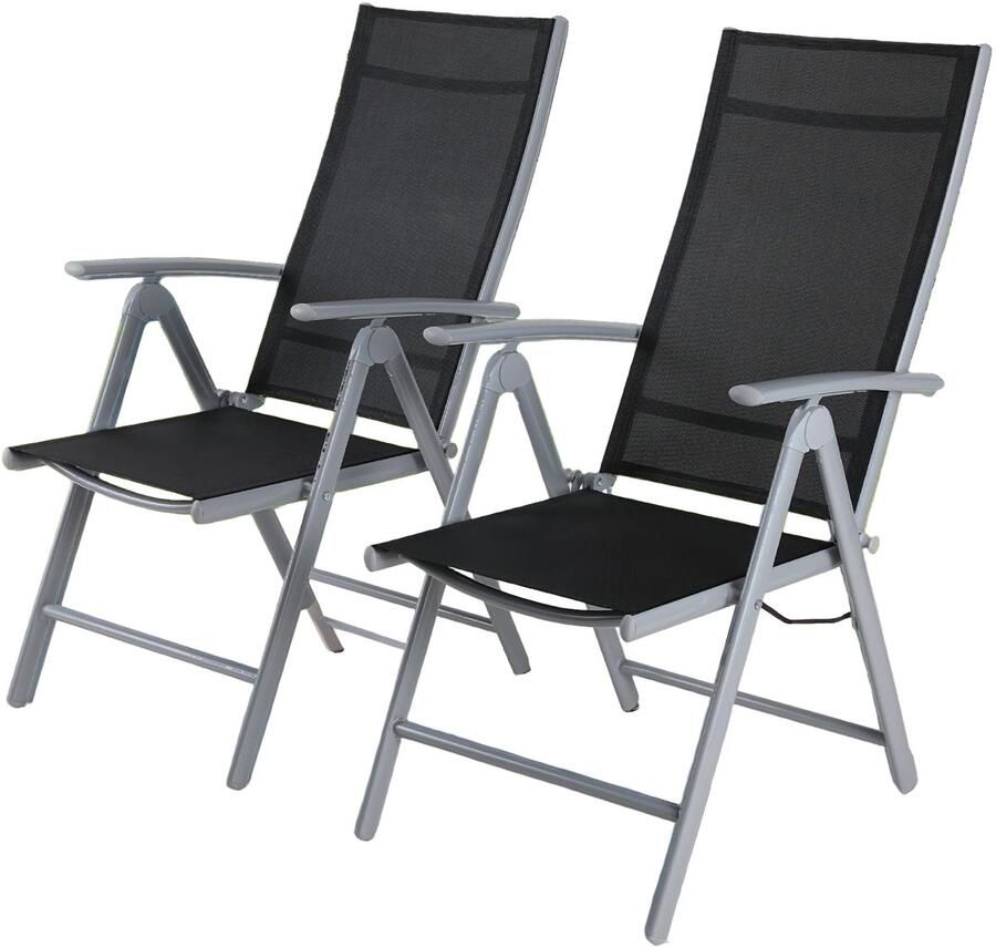 Opvouwbare Stoel – Klapstoel – Campingstoel – Tuinstoel – Lichtgewicht Stoel – Aluminium Frame – Manueel Verstelbare Rugleuning – Zilvergrijs Zwart