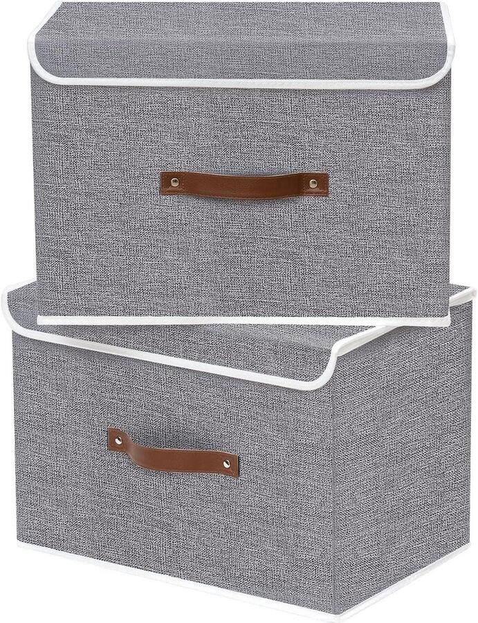 Opvouwbare Stoffen Boxen Wasbaar voor Slaapkamer Kleding Opbergen 33x23x20cm Grijs SNK018GYS-2-Delige Opbergdozen met Deksel