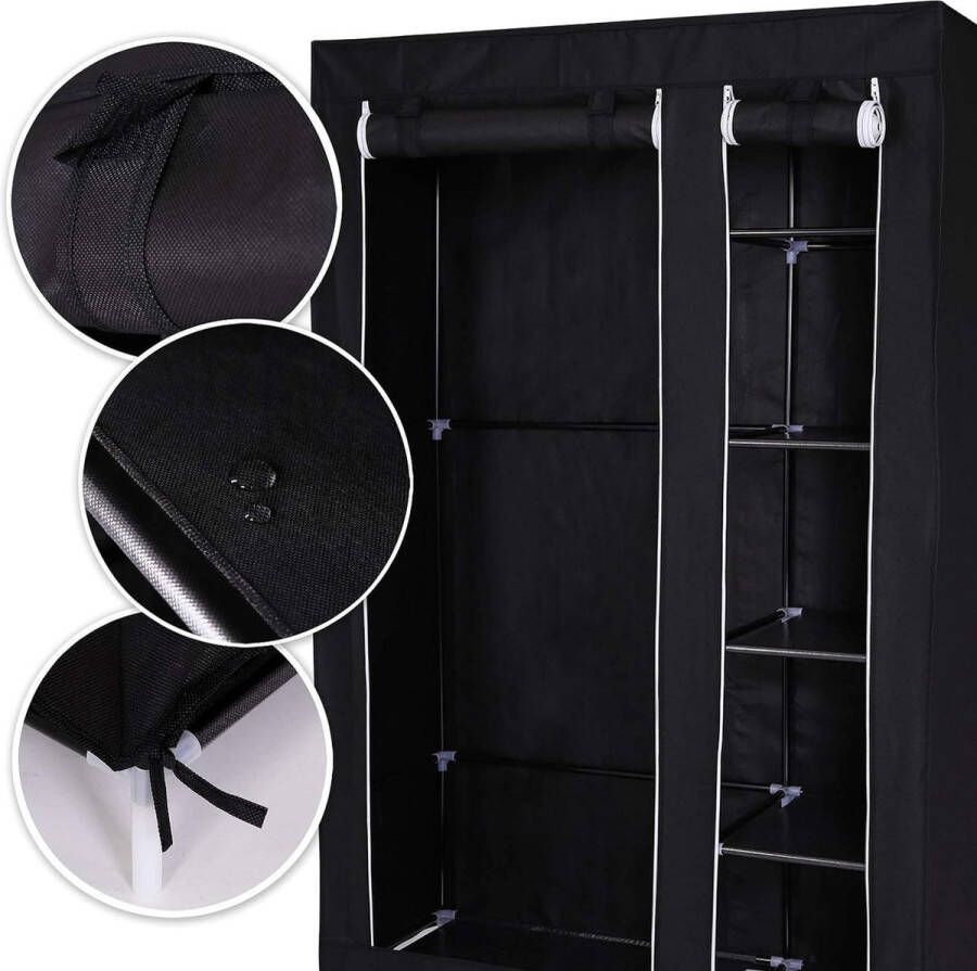 Opvouwbare stoffen kledingkast 175x110x45 cm zwart