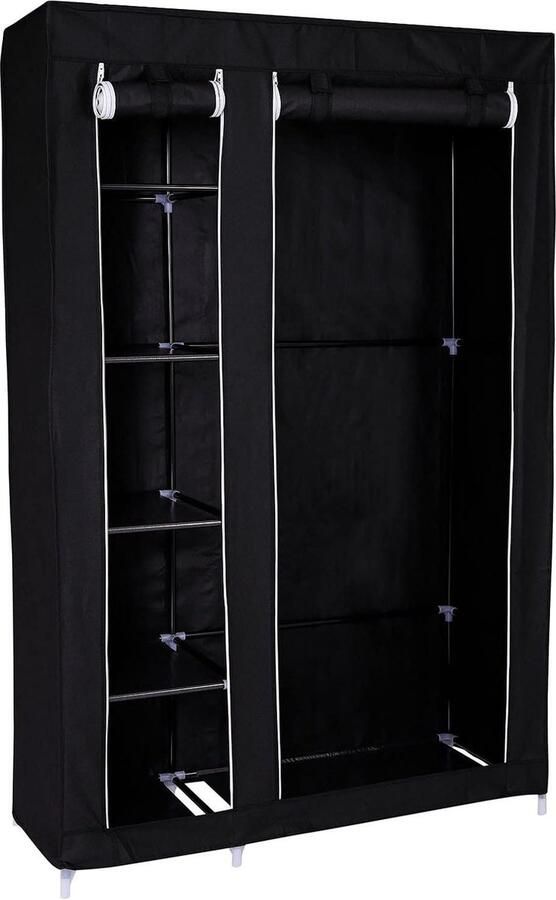 Opvouwbare stoffen kledingkast 175x110x45 cm zwart met extra opbergruimte kledingkast