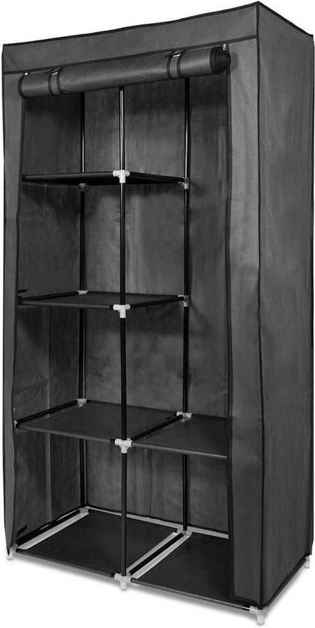 Opvouwbare stoffen kledingkast 5 planken en kledingstang Open en dicht 88 x 170 x 45cm kledingkasten slaapkamer