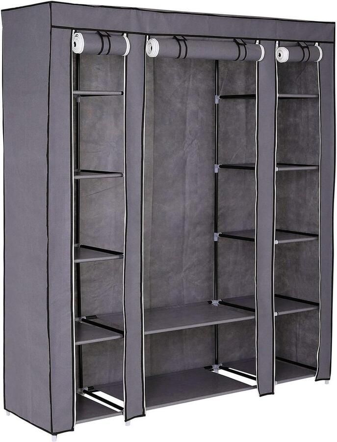 Opvouwbare Stoffen Kledingkast Grijs 150 x 175 x 45 cm met 6 planken kledingkast