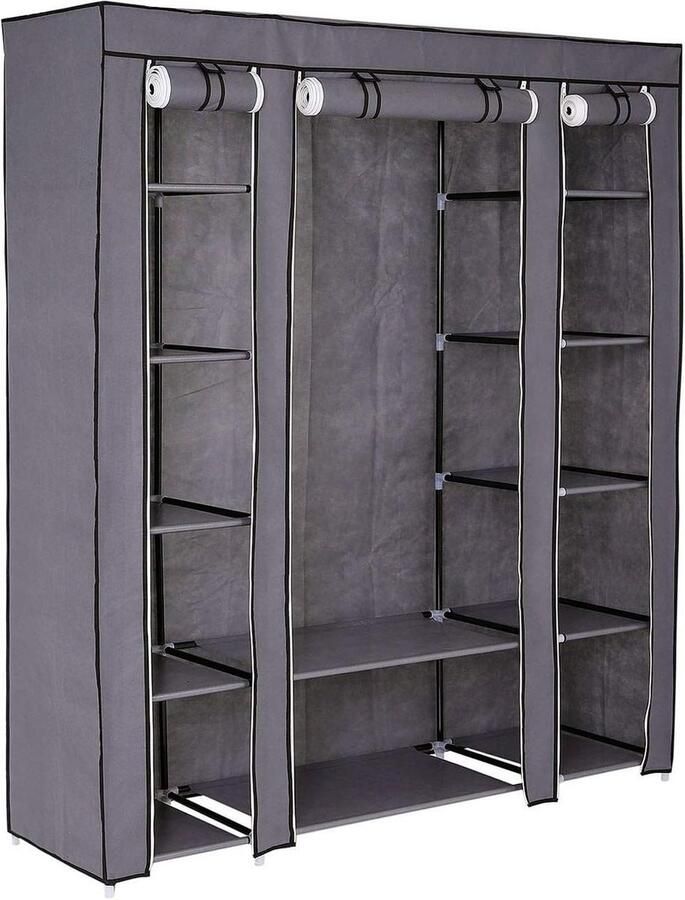 Opvouwbare Stoffen Kledingkast Grijs 150 x 175 x 45 cm Ruime Kledingkast met Rits Kledingkast Organisator Kledingkast - Foto 2