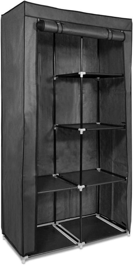 Opvouwbare stoffen kledingkast met 5 planken en kledingstang Multifunctionele garderobe 88 x 170 x 45 cm