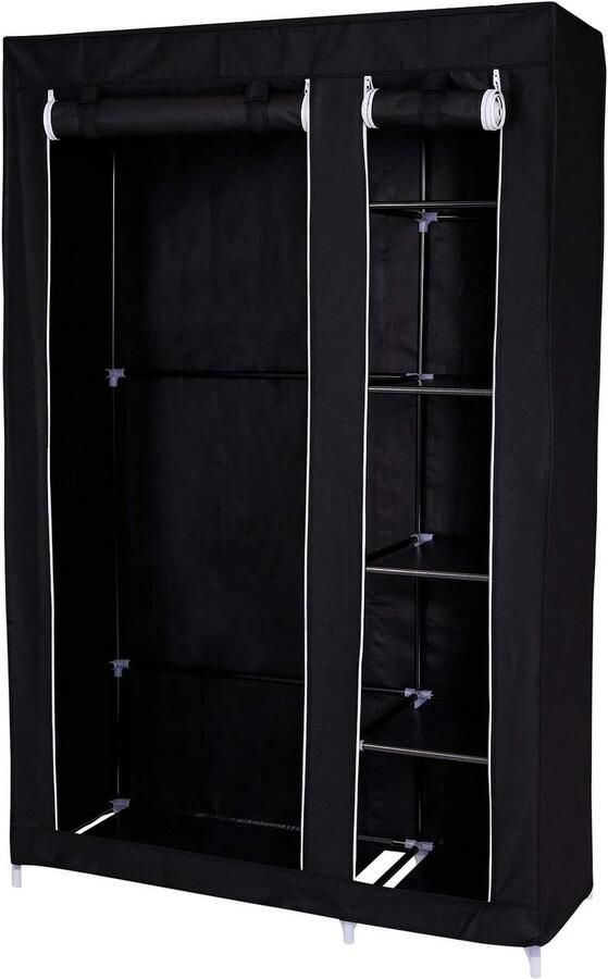 Opvouwbare stoffen kledingkast 175x110x45 cm zwart met extra opbergruimte kledingkast - Foto 2
