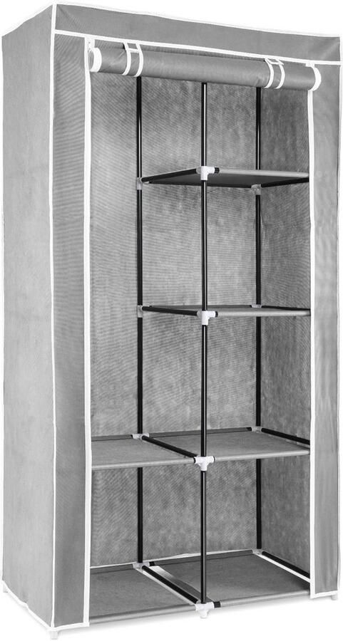 Opvouwbare stoffen kledingkast met rits en 5 planken Ruimtebesparende garderobe 88 x 170 x 45 cm